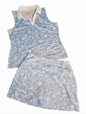 Laura Ashley Golf & Tennis Light Blue Floral Polo Tank & Skort Set